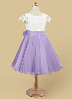 Azazie Vetty Flower Girl Dresses Ivory Lilac A-Line Lace Tulle Dress image12