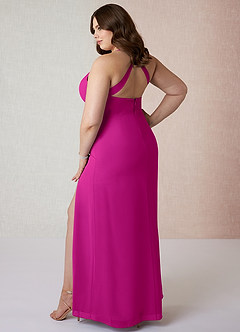 Azazie Manila Robes de demoiselle d'honneur Robe Fourreau en Mousseline de soie Col en V Fuchsia image10