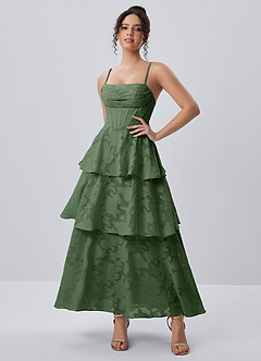 Gabriddy Eucalyptus Jacquard Ruffles Corset Maxi Dress image3