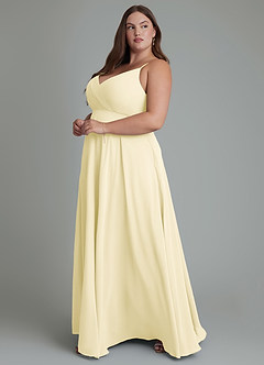 Azazie Amani Robes de demoiselle d'honneur Robe Trapèze en Mousseline de soie Plissé Sorbet Citron image11