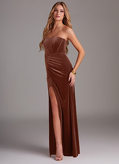 Azazie Larisa Jurken voor bruidsmeisjes Converteerbaar Jurk van flueel met Kolom Strapless Terracotta image4