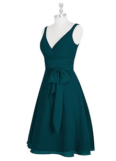 Azazie Diana Final Sale Pine A-Line Pleated Chiffon Dress image8