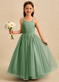 Azazie Aurora Flower Girl Dresses Matcha A-Line Bow Tulle Dress image3