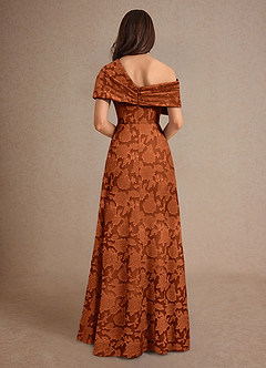Azazie Milton Mother of the Bride Dresses Burnt Orange A-Line Pleated Floral Burnout Dress image2