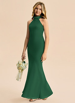 Azazie Velli Junior Meerjungfrau-Linie Hoher Kragen Chiffon Kleid Dunkelgrün image4