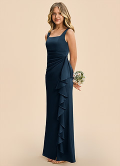Azazie Adrienne Junior Dark Navy Sheath Pleated Stretch Satin Dress image5