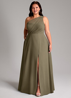 Azazie Phaedra Bridesmaid Dresses Willow Green A-Line One Shoulder Chiffon Dress image10