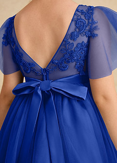 Azazie Queenie Robe Demoiselle D'honneur Fillette Robe Trapèze en Dentelle Bleu Roi image6
