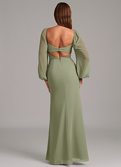 Azazie Brixley Bridesmaid Dresses Pistachio Mermaid Long Sleeve Chiffon Dress image2