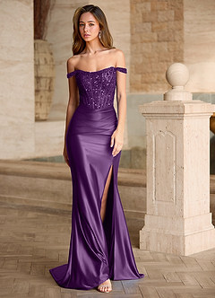Valeria Lila Samt-Pailletten-Korsett-Satin-Abendkleid image10