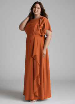 Azazie Aaliyah Modest Bridesmaid Dresses A-Line Scoop Pleated Chiffon Floor-Length Dress image2