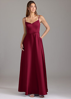 Azazie Marley Bridesmaid Dresses Burgundy A-Line Off the Shoulder Stretch Satin Convertible Dress image3