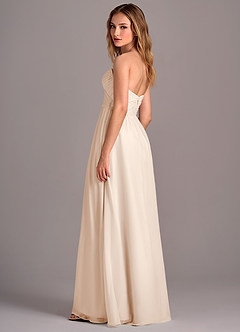 Azazie Joni Vestidos de damas de honor Vestido de Alabastro Blanco de Gasa de Corte en A Convertible con Sin tirantes image3