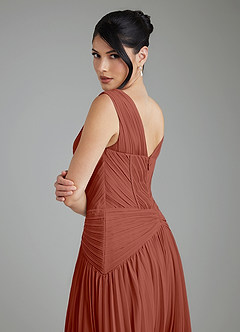 Azazie Kima Brautjungfernkleider Eine Linie Plissee Chiffon Kleid Rotbraun image2