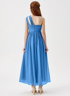 Azazie Anissa Junior Abito A-Line in Chiffon Plissettato Blue Jay image2