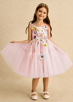 Azazie Osea Blumenmädchenkleider Ballkleid Plissee Tüll Kleid Zartrosa image8