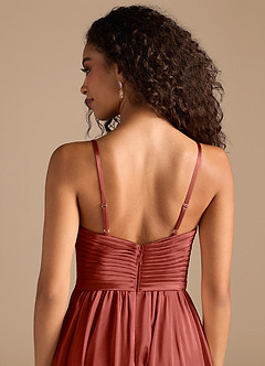 Azazie Alia Bridesmaid Dresses Terracotta A-Line Pleated Metallic Satin Dress image6