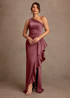 Azazie Yvette Mother of the Bride Dresses Desert Rose Sheath One Shoulder Stretch Satin Dress image1