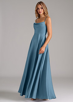 Azazie Elle Bridesmaid Dresses Steel Blue A-Line Pleated Stretch Satin Dress image6