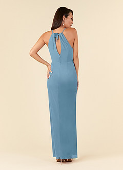 Azazie Hadid Mother of the Bride Dresses Steel Blue Sheath Pleated Mesh Dress image2