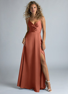 Azazie Davis Bridesmaid Dresses Clay A-Line Pleated Stretch Satin Dress image2
