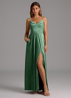 Azazie Sarella Bridesmaid Dresses Eucalyptus A-Line Pleated Velvet Dress image5