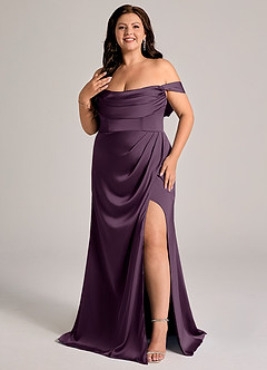 Azazie Johana Bridesmaid Dresses Plum Mermaid Off the Shoulder Stretch Satin Convertible Dress image1