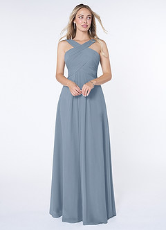 Azazie Kaleigh Bridesmaid Dresses Dusty Blue A-Line Pleated Chiffon Dress image1