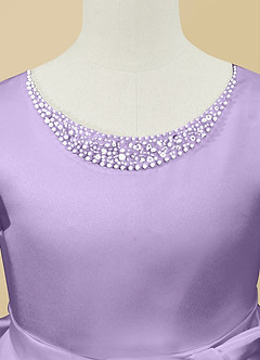 Azazie Jewel Flower Girl Dresses Lilac Ball-Gown Pleated Matte Satin Dress image8
