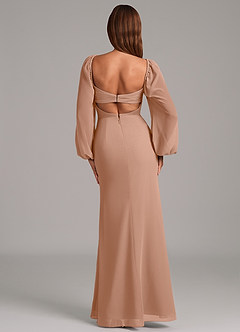 Azazie Brixley Brautjungfernkleider Meerjungfrau-Linie Langarm Chiffon Kleid Champagner Rosa image2