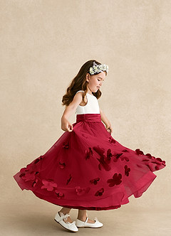 Azazie Vi Flower Girl Dresses Scarlet A-Line Sleeveless Tulle Dress image2