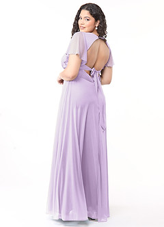 Azazie Induh Robes de demoiselle d'honneur Robe Trapèze en Maille Col en V à volants Lilas image10