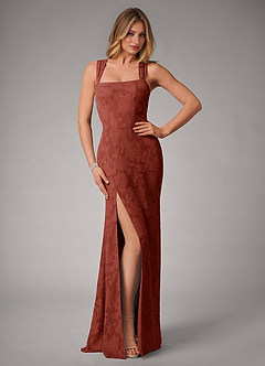 Azazie Luci Bridesmaid Dresses Terracotta Mermaid Pleated Floral Burnout Convertible Dress image1