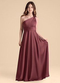 Azazie Charlize Junior Merlot A-Line Pleated Stretch Satin Dress image4