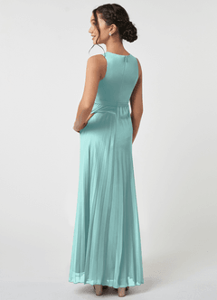 Azazie Lindie Junior Aqua A-Line Pleated Chiffon Dress image4
