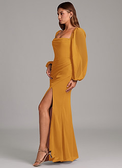 Azazie Brixley Bridesmaid Dresses Butterscotch Mermaid Long Sleeve Chiffon Dress image5
