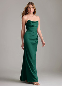 Azazie Lucille Bridesmaid Dresses Emerald Mermaid Strapless Stretch Satin Convertible Dress image4