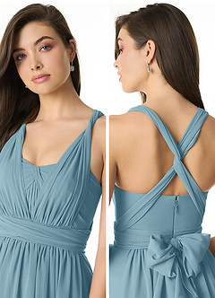 Azazie Olani Bridesmaid Dresses Moody Blue A-Line Off the Shoulder Chiffon Convertible Dress image5