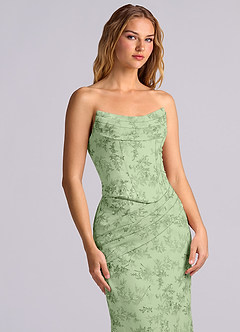 Azazie Sorrel Bridesmaid Dresses Green Fern Floral Mermaid Corset Chiffon Dress image6