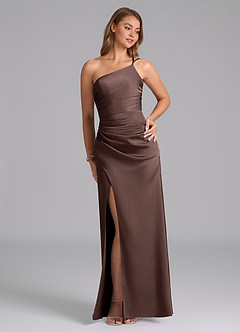 Azazie Eren Bridesmaid Dresses Ganache Mermaid One Shoulder Stretch Satin Dress image4