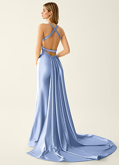 Leonora Azul Claro Vestido de fiesta de sirena de satén elástico con espalda descubierta image2