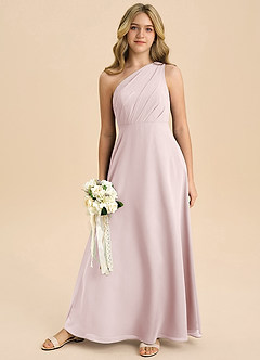 Azazie Phaedra Junior Jurk van Chiffon met A-Lijn Geplooid Blozend Roze image8