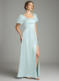 Azazie Fyona Bridesmaid Dresses Sea Glass A-Line Pleated Stretch Satin Dress image5