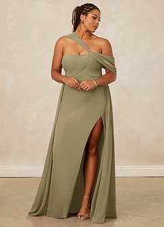 Christian Siriano Bridal for Azazie 1014 Robes de demoiselle d'honneur Robe Trapèze en Mousseline de soie Épaule décolletée Vert Mousse image13