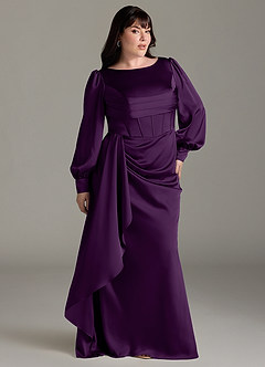 Azazie Raye Bridesmaid Dresses Grape Mermaid Long Sleeve Stretch Satin Dress image9