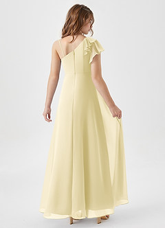 Azazie Arabella Junior Lemon Sorbet A-Line Ruched Chiffon Dress image2