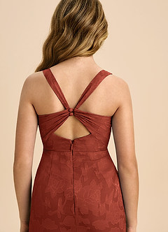 Azazie Mero Junior Jurk van Bloemen Burn-out met Kolom Geplooid Terracotta image2