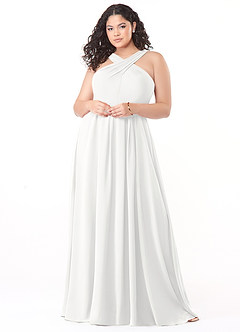 Azazie Dixie Bridesmaid Dresses White A-Line Halter Pleated Chiffon Dress image7