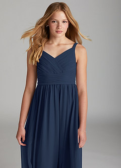 Azazie Chanel Junior Vestido de Azul Marino Oscuro de Gasa de Corte en A con Escote de Corazón image6