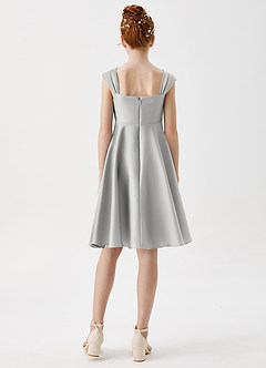 Azazie Amira Junior A-Linie Plissee Stretch-Satin Kleid Silber image2